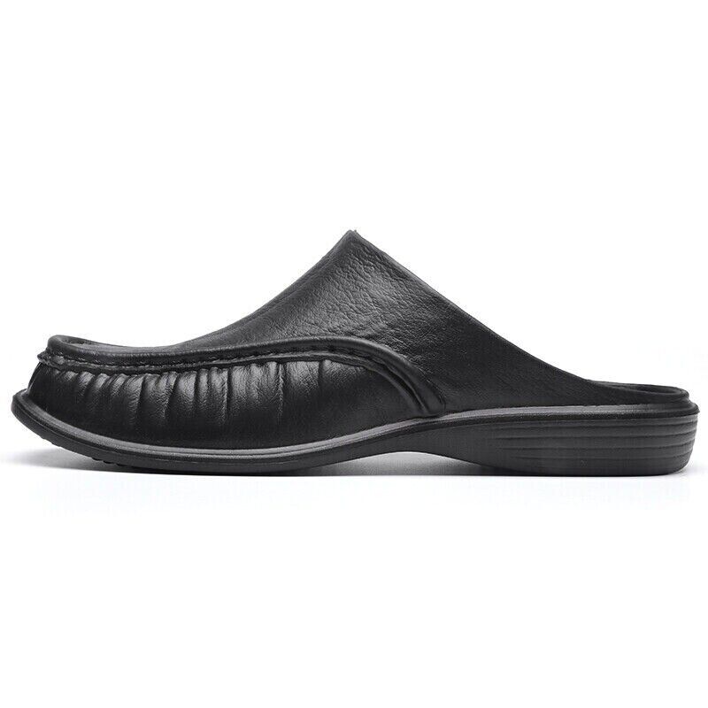 Mens Slippers Open Back House Shoe Black Slip On Comfort Indoor Outdoor Loafer - Picture 28 of 39