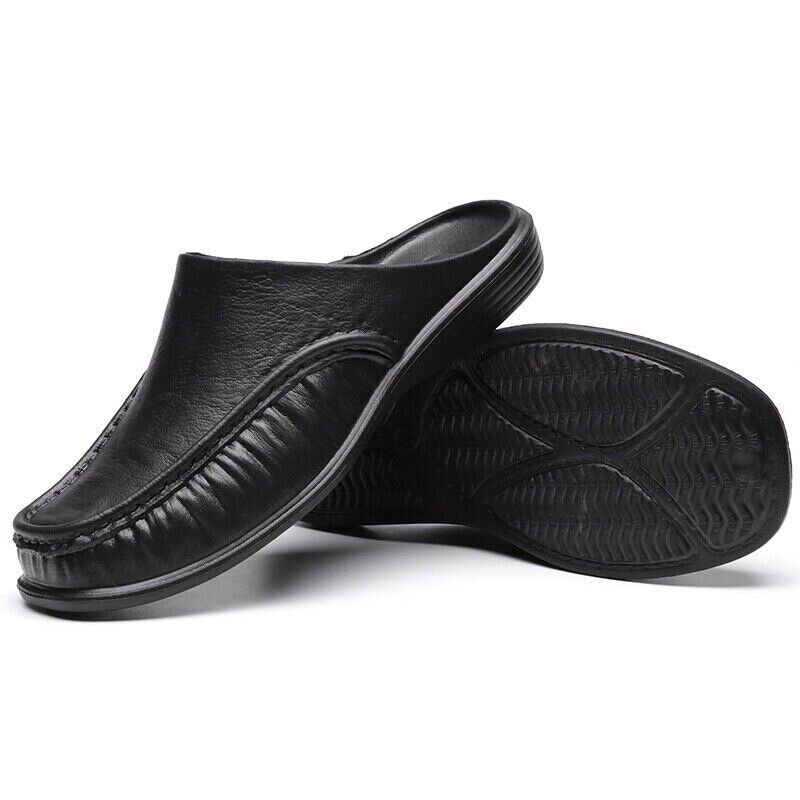 Mens Slippers Open Back House Shoe Black Slip On Comfort Indoor Outdoor Loafer - Picture 29 of 39