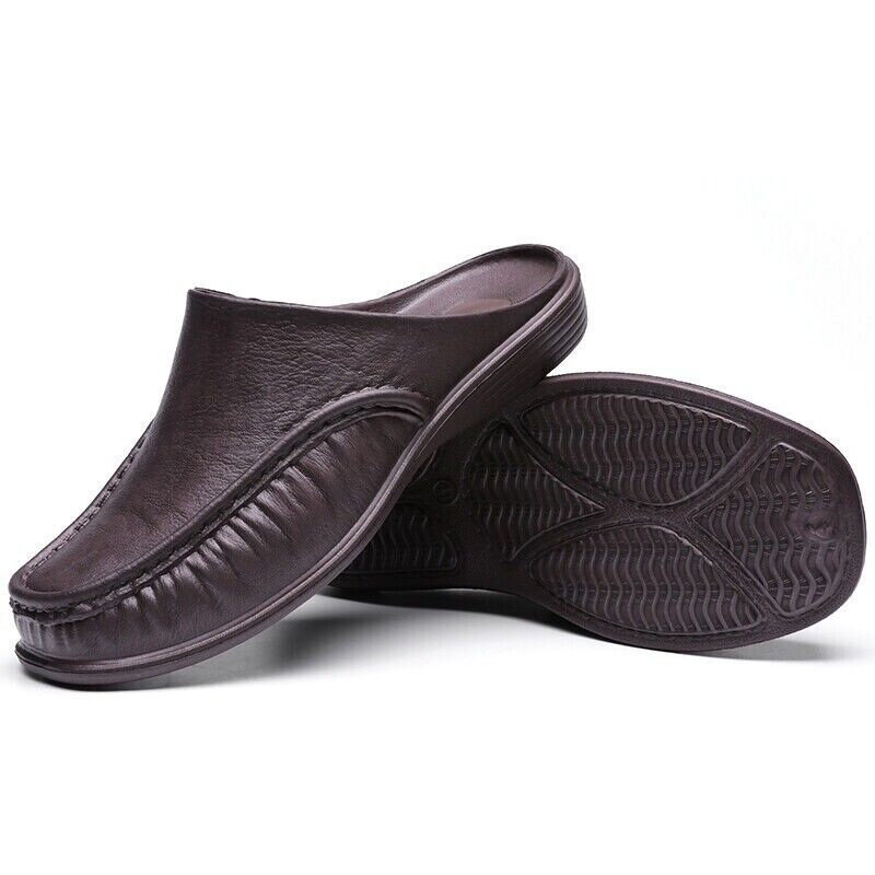Mens Slippers Open Back House Shoe Black Slip On Comfort Indoor Outdoor Loafer - Picture 34 of 39