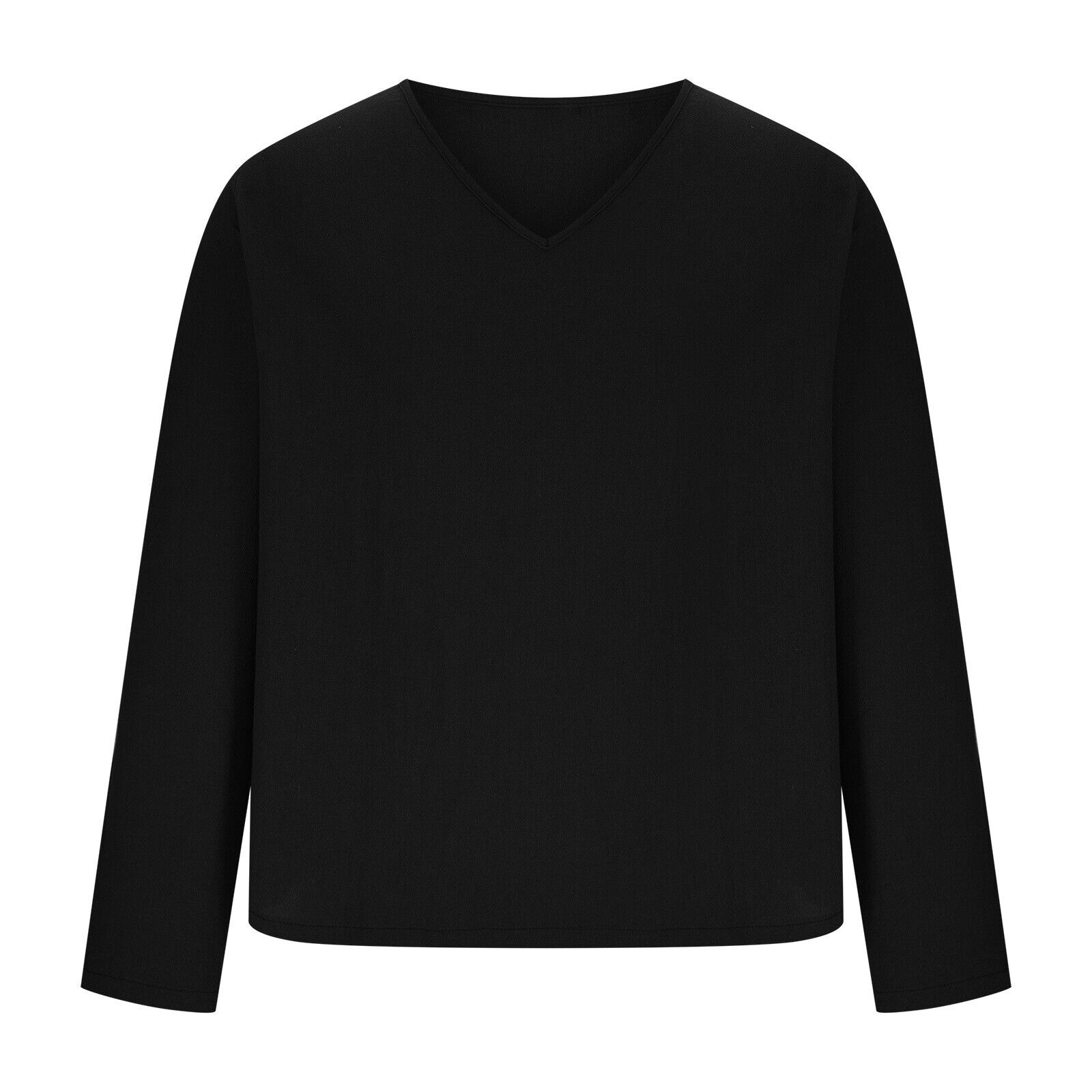 Hombres Suave Algodón Lino Cuello en V Informal Camisa Top Manga Larga Pullover Blusa Camiseta - Imagen 17 de 23