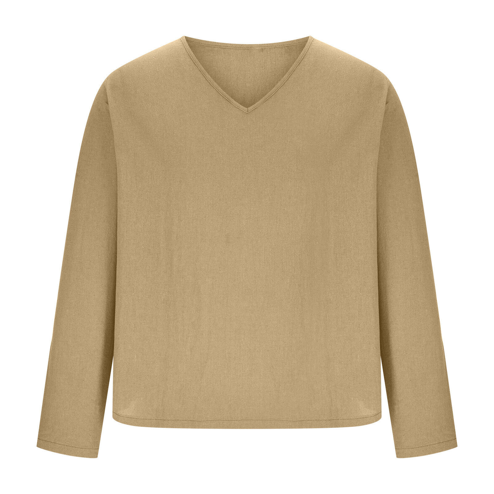 Hombres Suave Algodón Lino Cuello en V Informal Camisa Top Manga Larga Pullover Blusa Camiseta - Imagen 19 de 23