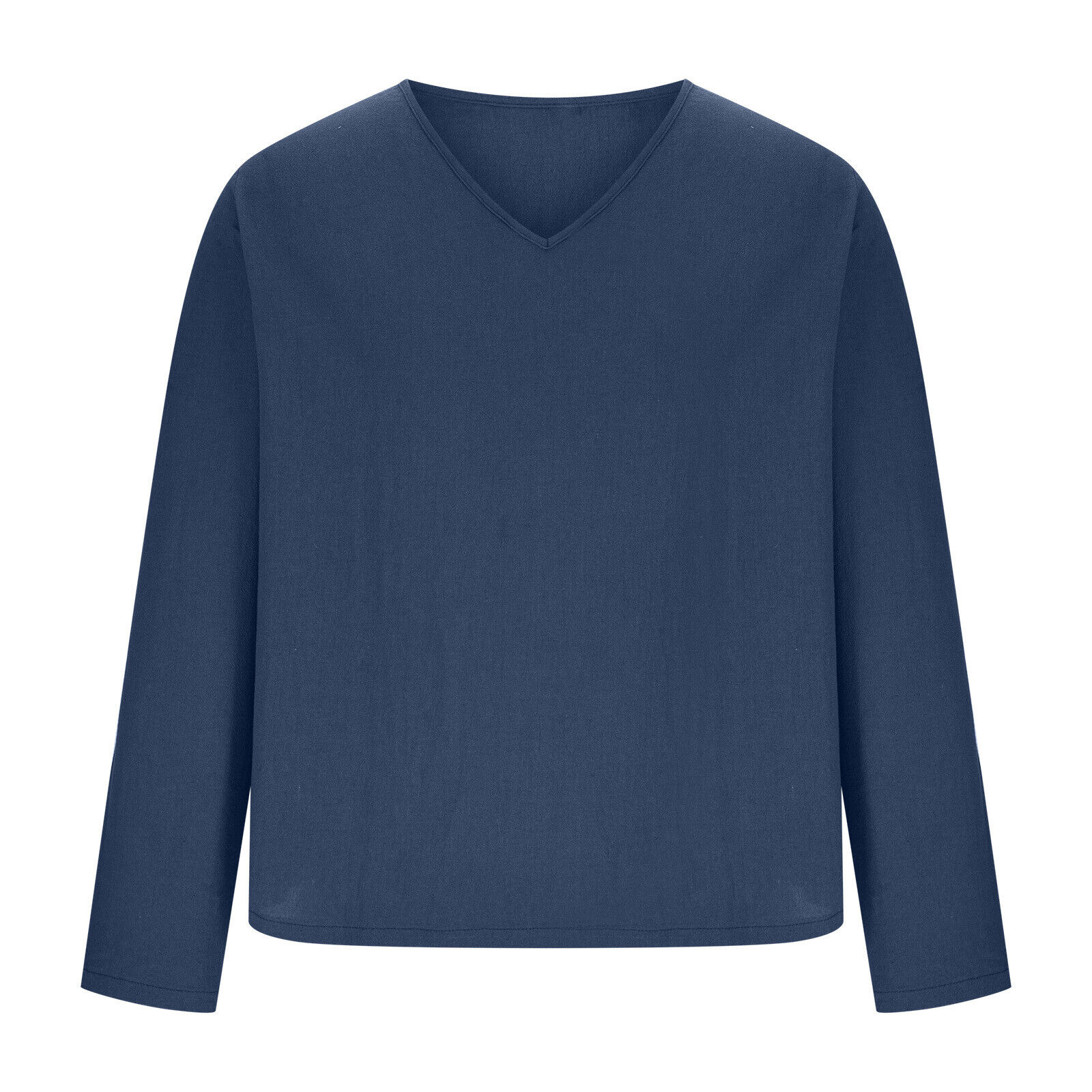 Hombres Suave Algodón Lino Cuello en V Informal Camisa Top Manga Larga Pullover Blusa Camiseta - Imagen 21 de 23