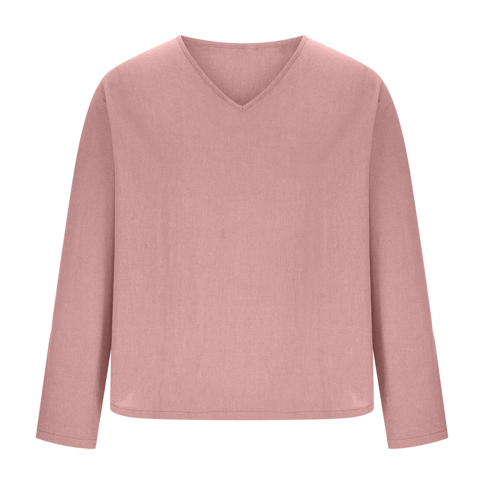 Hombres Suave Algodón Lino Cuello en V Informal Camisa Top Manga Larga Pullover Blusa Camiseta - Imagen 22 de 23
