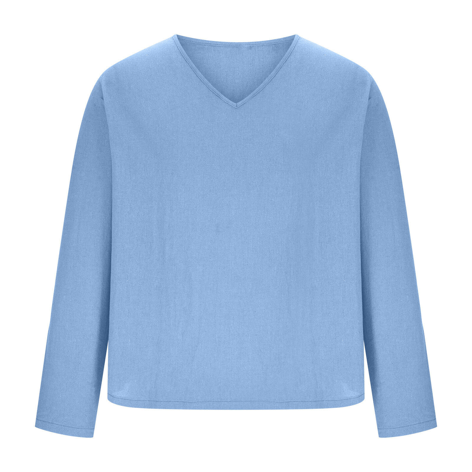 Hombres Suave Algodón Lino Cuello en V Informal Camisa Top Manga Larga Pullover Blusa Camiseta - Imagen 23 de 23