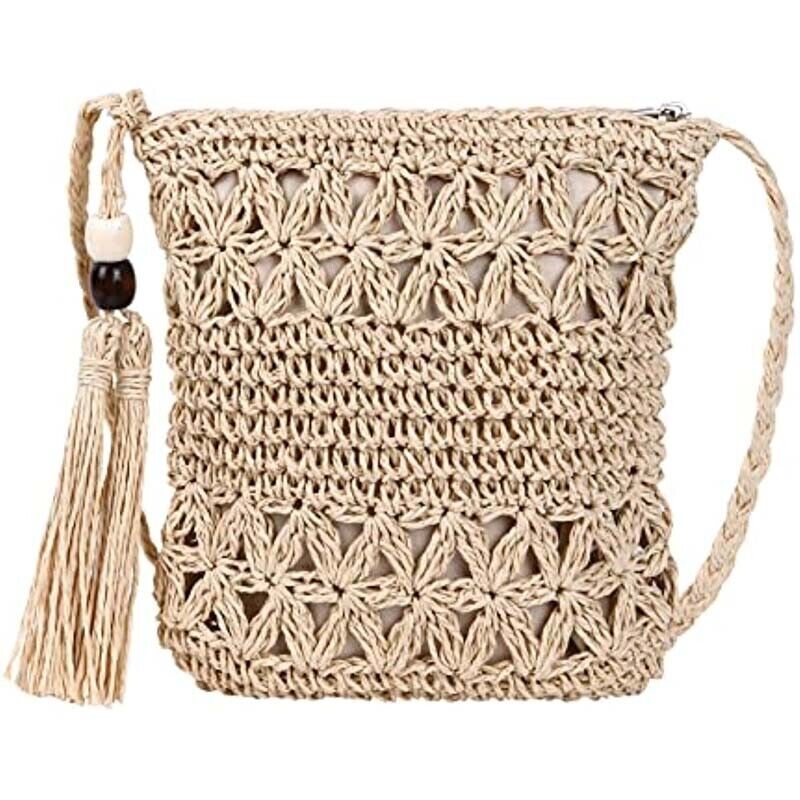 Damen-Umhängetasche zum Weben von Stroh für Quaste Strand Umhängetasche Kuriertasche - Bild 11 von 12