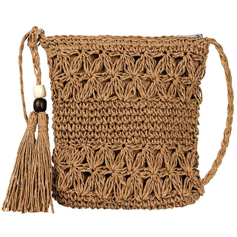 Damen-Umhängetasche zum Weben von Stroh für Quaste Strand Umhängetasche Kuriertasche - Bild 12 von 12