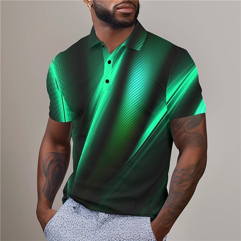 Men's Gradient Illusion Geometry T-Shirt 3D Print Golf Street Short Sleeve Shirt