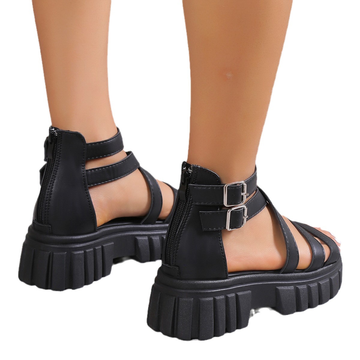 Mujeres Correa Cruzada Bloque Plataforma Zapatilla Gruesa Sandalias Zapatos Creepers Informales - Imagen 6 de 7