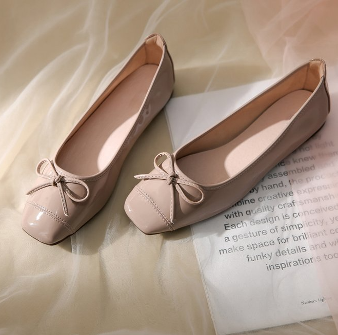 Women's Patent Leather Flats Square Toe Ballet Shoes Casual
