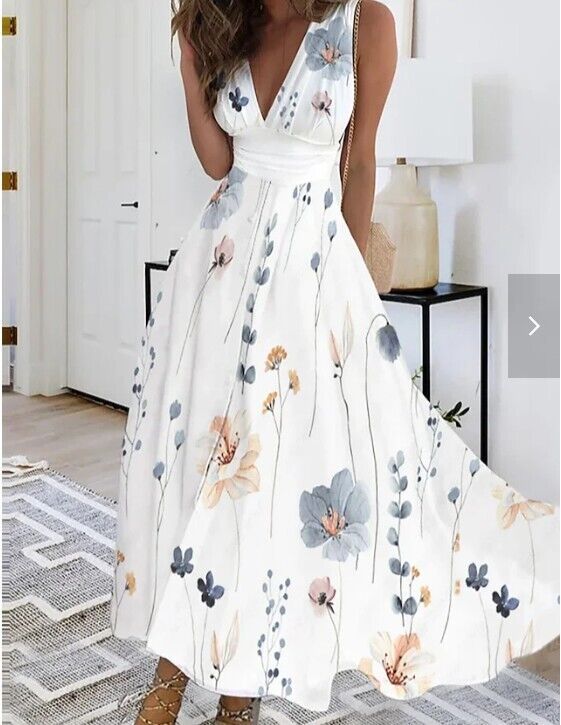 Ladies' Summer Beach Bohemian Dress Party Holiday V-neck Long Dress Plus Size - Picture 15 of 16