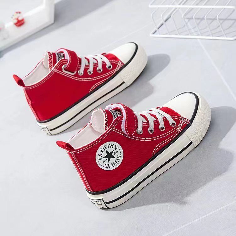 Kids Boys Girls Canvas Trainers Shoes High Top Casual Sneakers School Walking UK - Picture 26 of 27