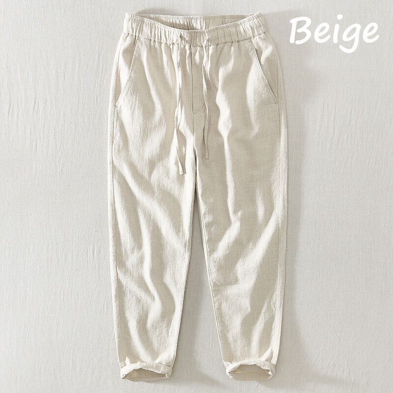 Men Cotton Linen Blend Pants Loose Cropped Casual Trousers Elastic Waist Bottoms - Picture 21 of 22