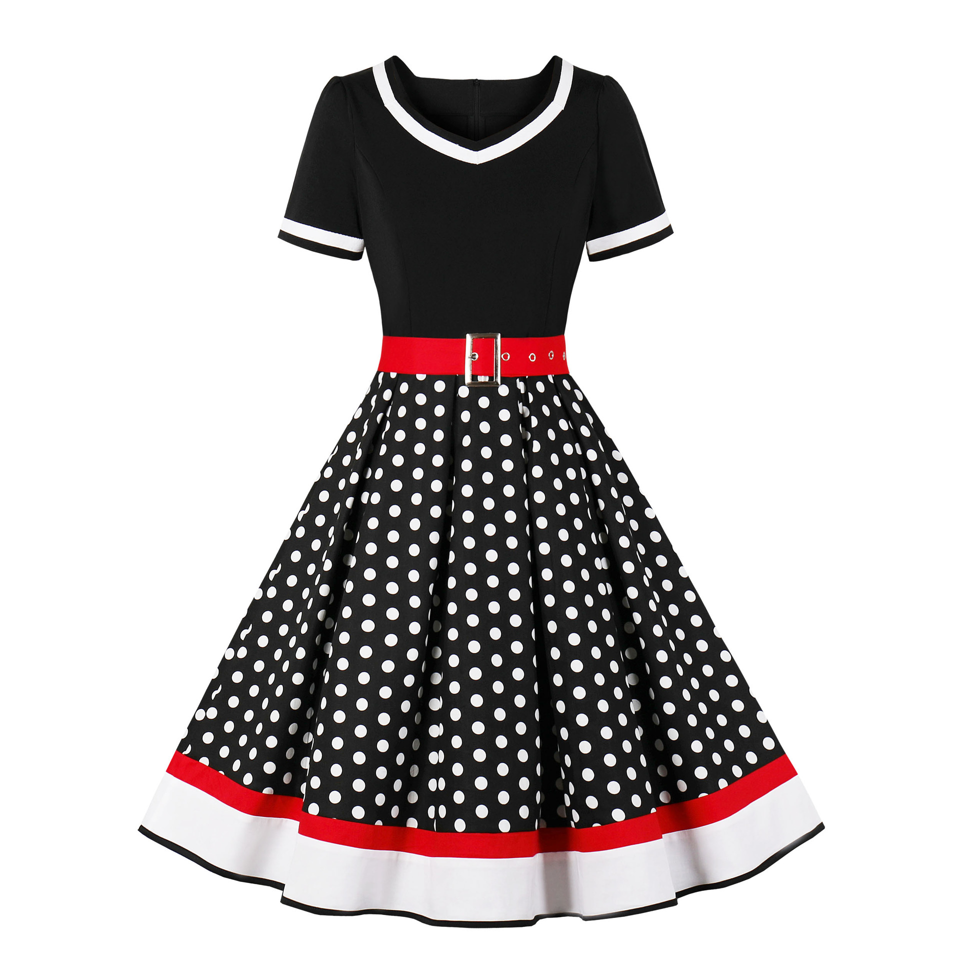 Abito Ponchy Retro 50S 60S Donna Vintage Girocollo Manica Corta A-Line - Foto 16 di 20