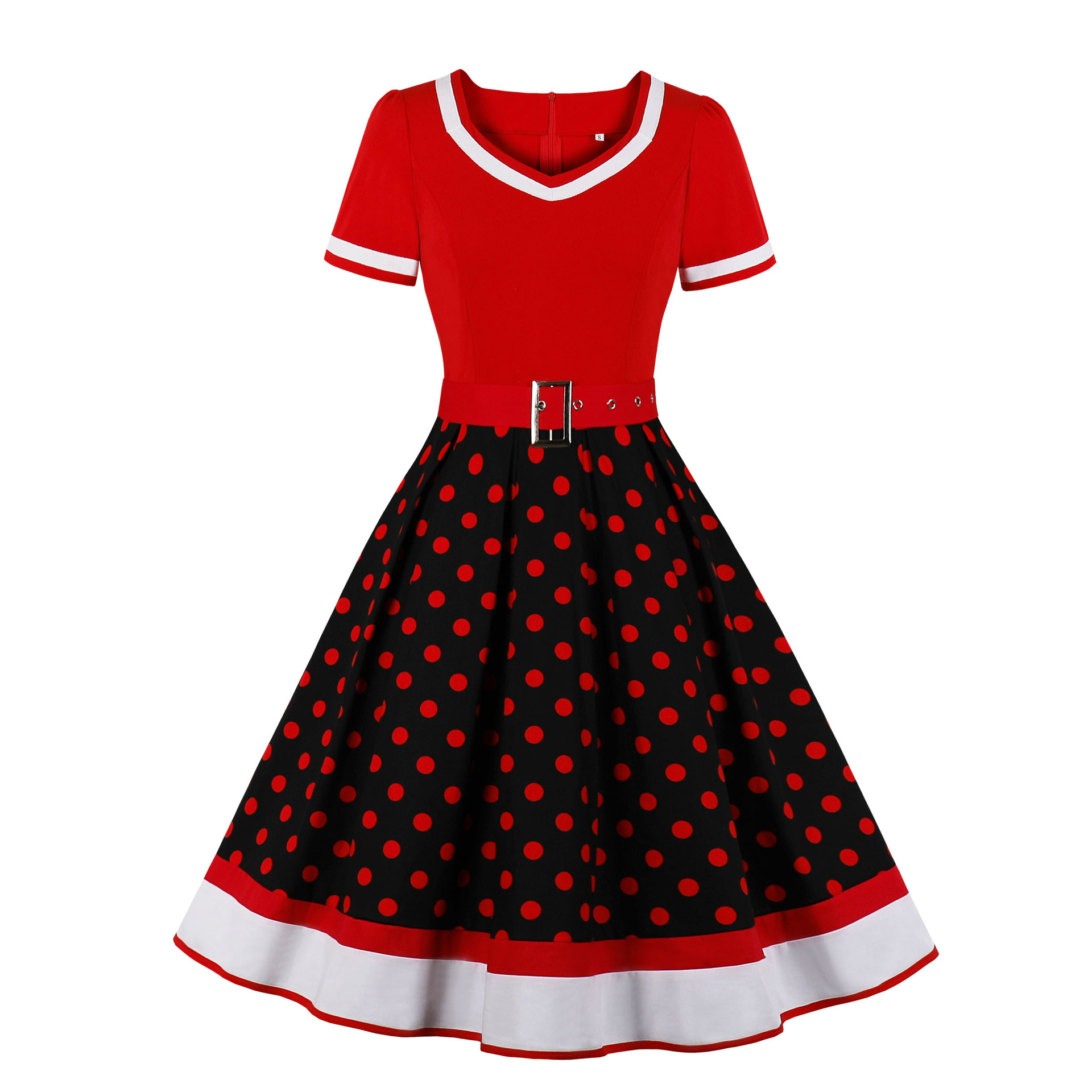 Abito Ponchy Retro 50S 60S Donna Vintage Girocollo Manica Corta A-Line - Foto 17 di 20