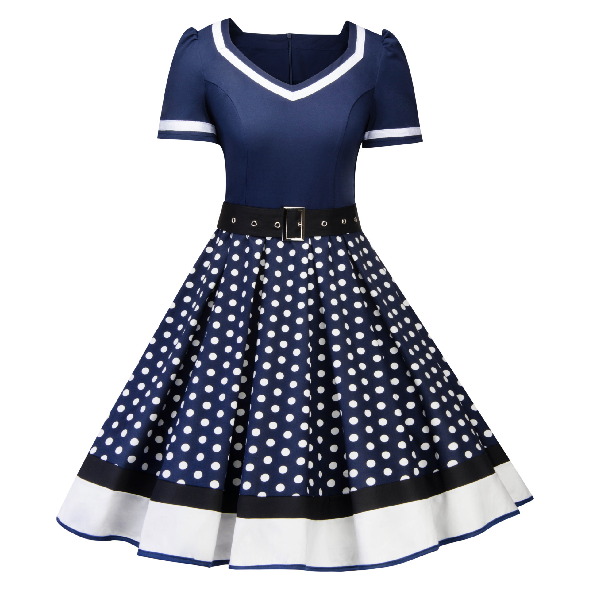 Abito Ponchy Retro 50S 60S Donna Vintage Girocollo Manica Corta A-Line - Foto 19 di 20