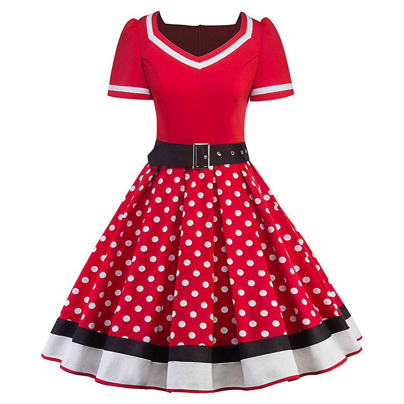 Abito Ponchy Retro 50S 60S Donna Vintage Girocollo Manica Corta A-Line - Foto 20 di 20