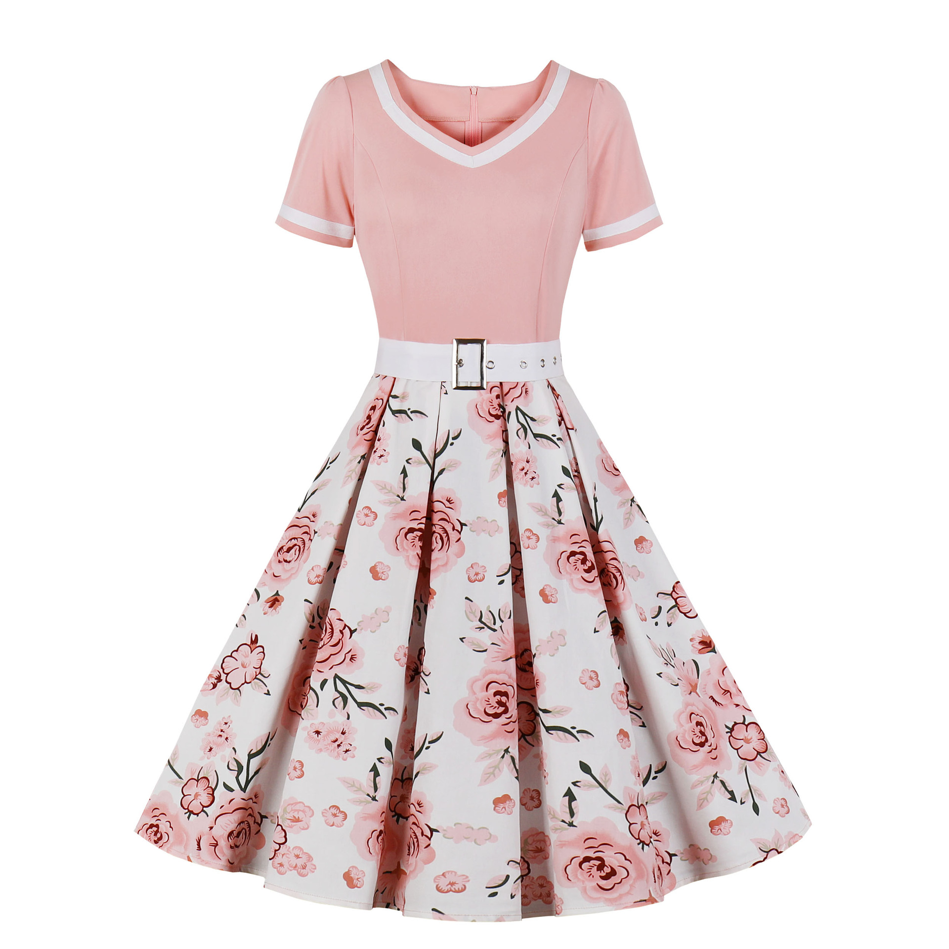 Abito Ponchy Retro 50S 60S Donna Vintage Girocollo Manica Corta A-Line - Foto 14 di 20