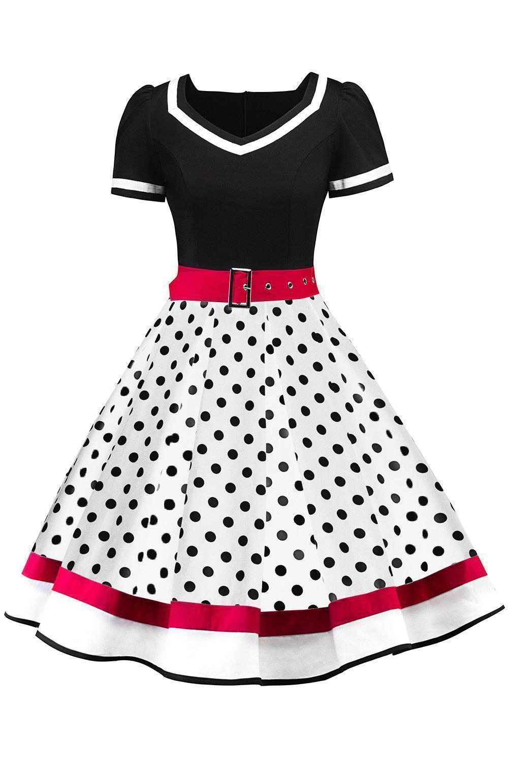 Abito Ponchy Retro 50S 60S Donna Vintage Girocollo Manica Corta A-Line - Foto 15 di 20