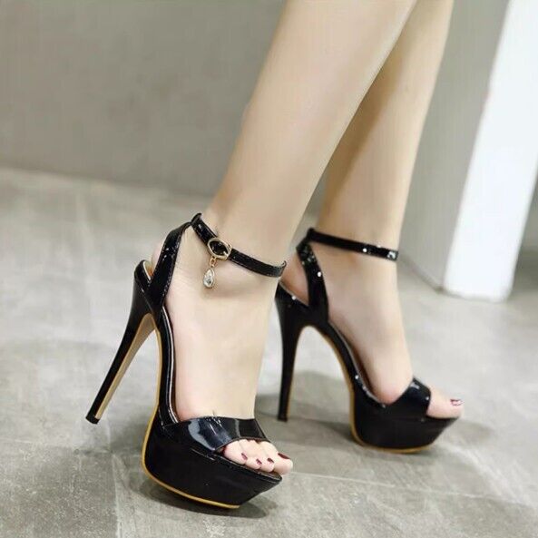 Moda Mujeres Tacones Súper Altos Plataforma Stiletto Sandalias Correa al Tobillo Bombas Zapatos - Imagen 14 de 15