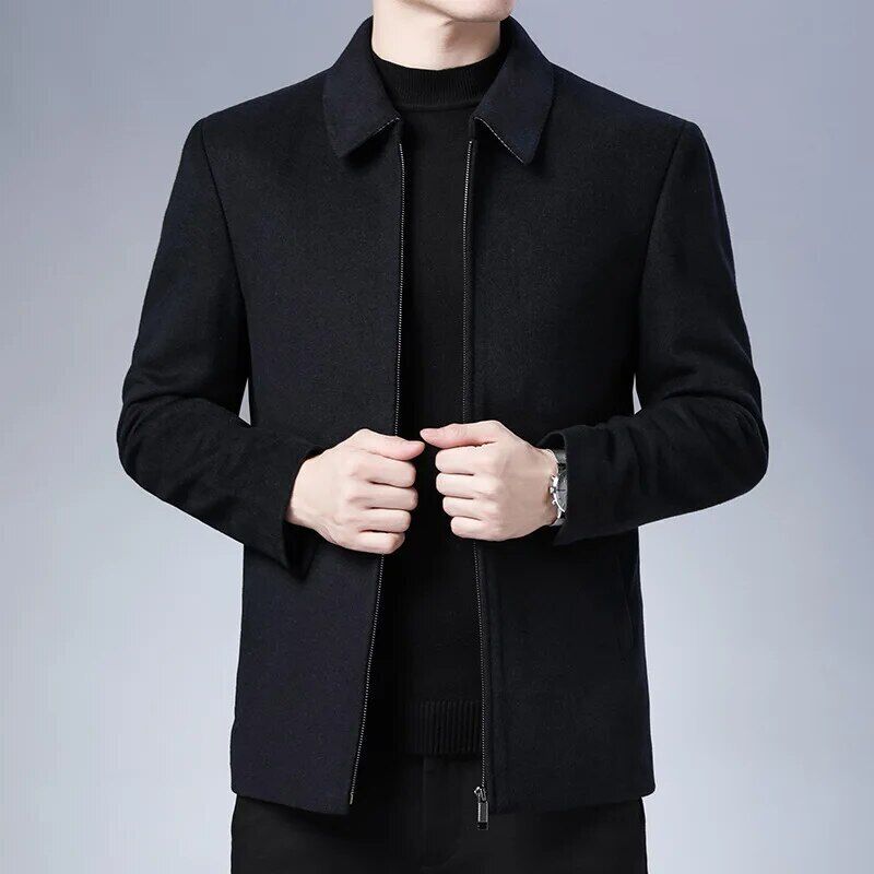 Herrenmantel Revers Reißverschluss Jacken Neu Freizeit Mode Herbst Winter Passform Outwear - Bild 13 von 14