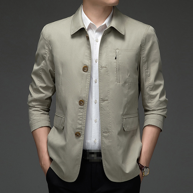 Chaqueta de trabajo informal de negocios para hombre solapa de algodón abrigos de un solo pecho primavera otoño - Imagen 15 de 15