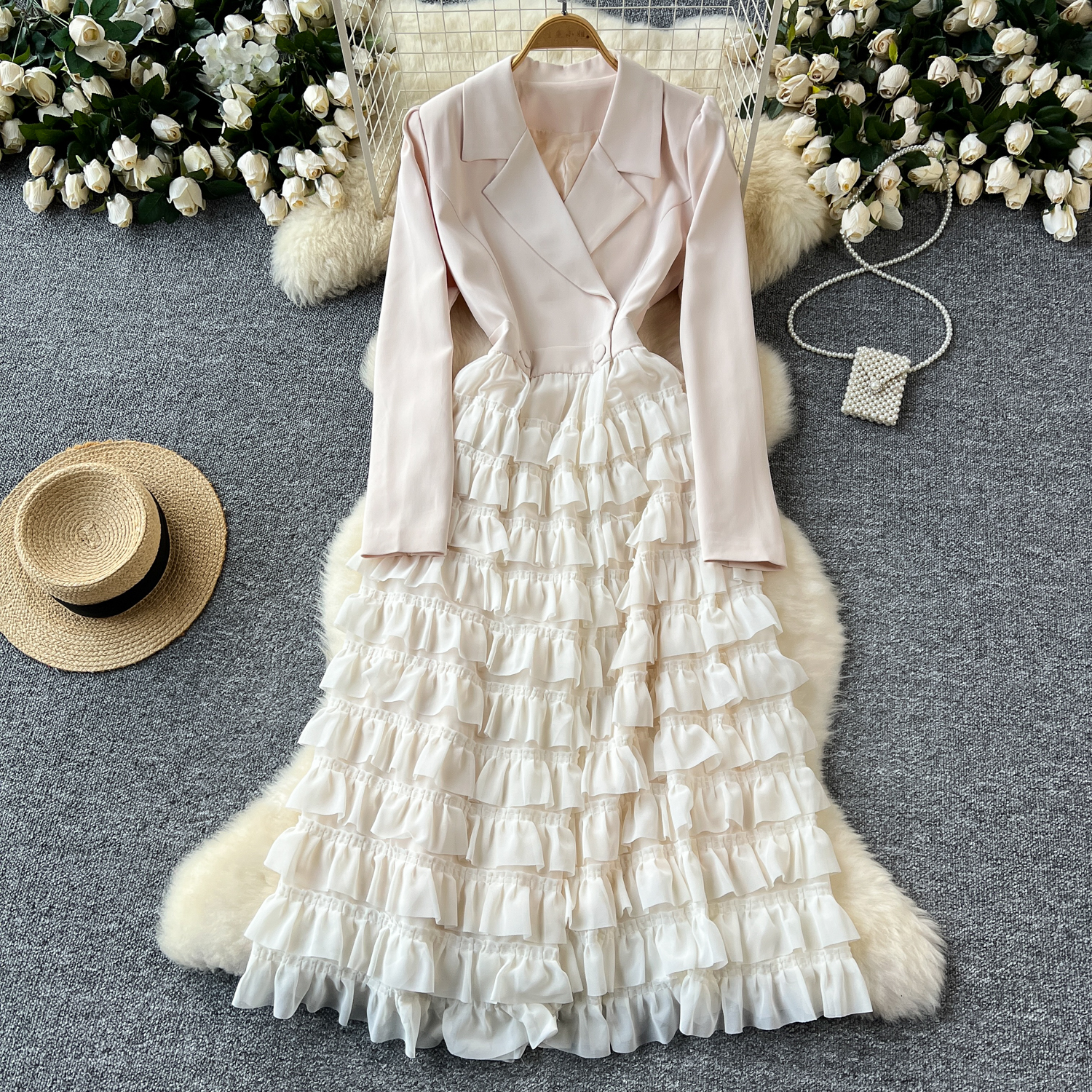 Mujer Malla En Niveles Tul Retazos Solapa Cuello Mangas Largas Blazer Vestido Fiesta - Imagen 27 de 28