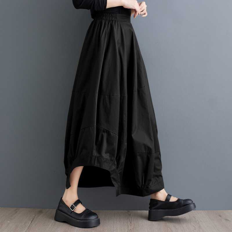 Womens High Waist Patchwork Fashion Asymmetric Long Skirt Casual Dress