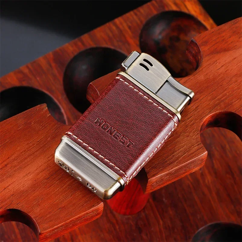 Honest Metal Cigarette Lighters Leather Refillable Adjustbale Soft Flame Butane