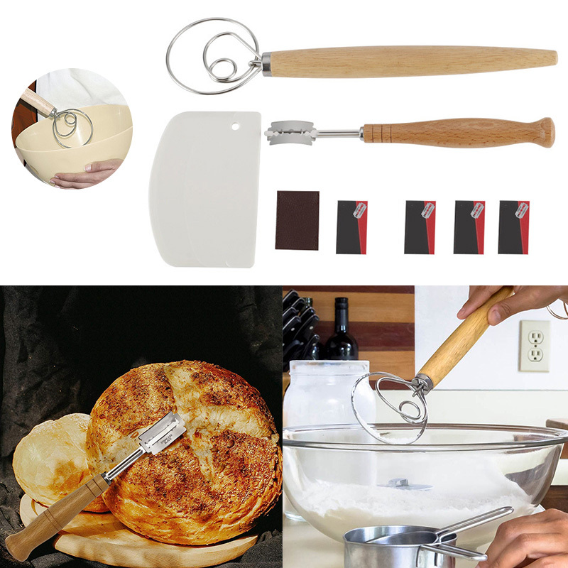 Danish Dough Whisk Scraper and Bread Lame Tool Set for Baking Sourdough