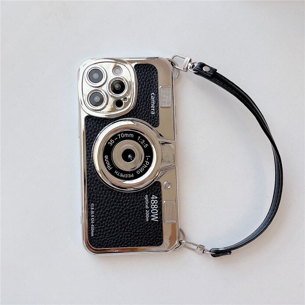 Vintage Camera Phone Case for iPhone15 14 ProMax 13 12 11 Back Cover Wrist Strap - Picture 23 of 29