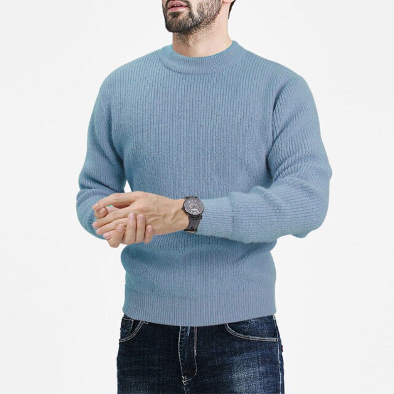 New Men Sweater Round Neck Pullover Long Sleeve Solid Color