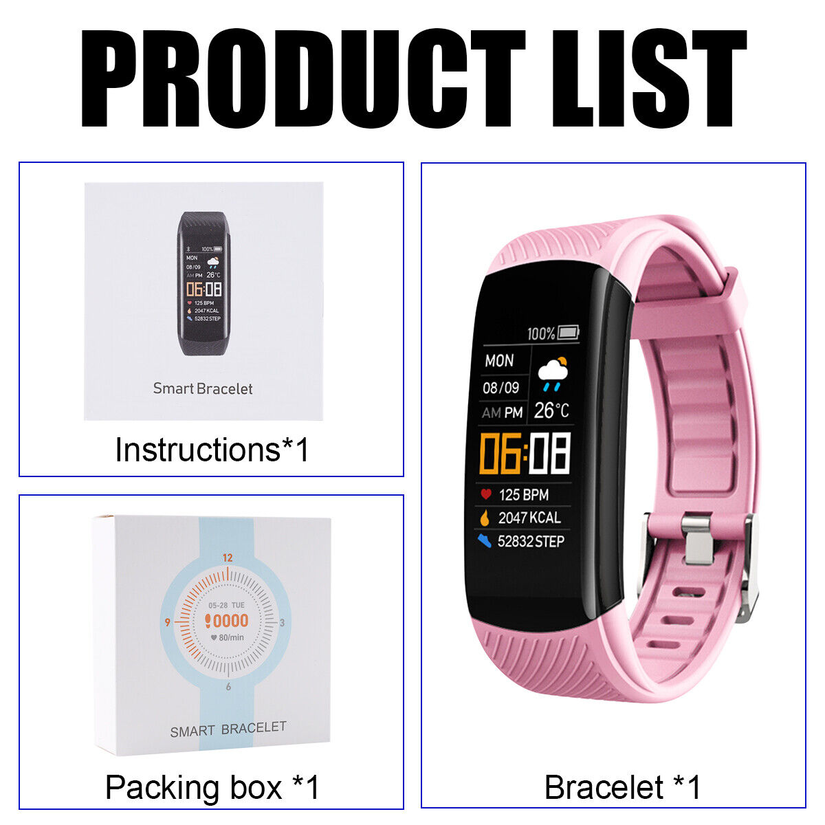 Smart Watch Activity Tracker Fitness Watches Heart Rate Monitor IP67 Waterproof