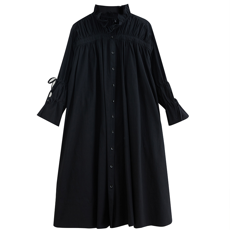 Vestido camisero de mujer de gran tamaño suelto con volantes cuello moño nudo mangas largas - Imagen 7 de 7