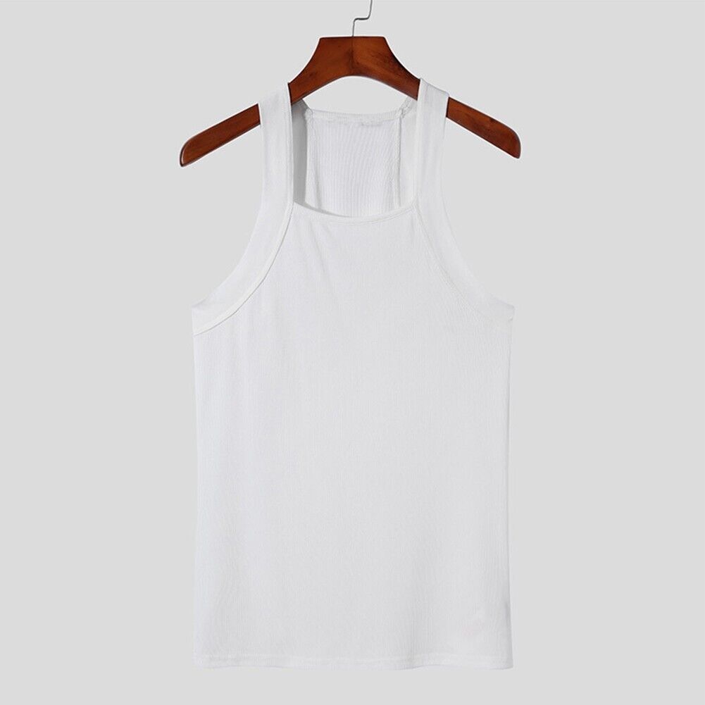 Men Gym Vest Square Neck Fitness Tee Bodybuilding Muscle Stringer Plain Tank Top