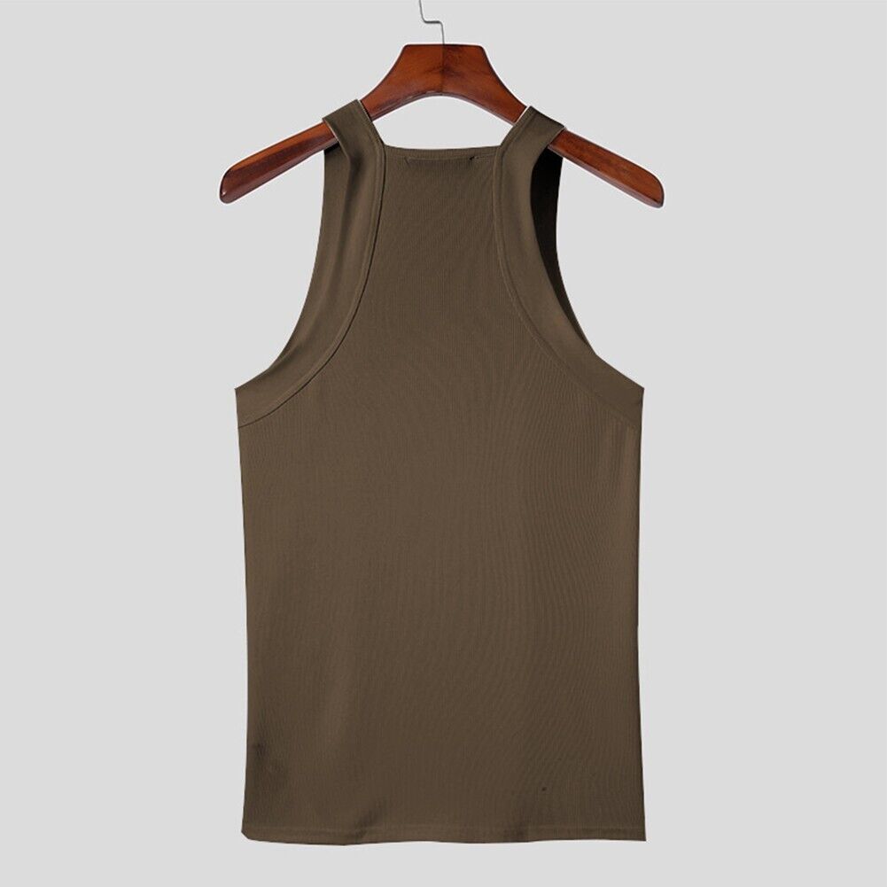 Men Gym Vest Square Neck Fitness Tee Bodybuilding Muscle Stringer Plain Tank Top