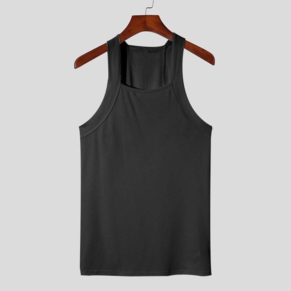 Men Gym Vest Square Neck Fitness Tee Bodybuilding Muscle Stringer Plain Tank Top