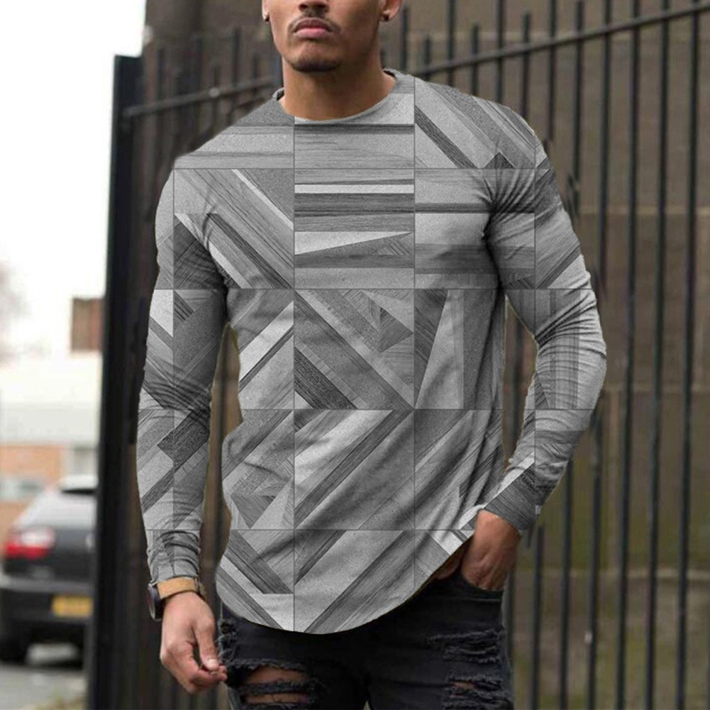 Mens Activewear Round Neck Pullover T-shirts Slim Fit Casual Long Sleeve Tee Top - Picture 18 of 18