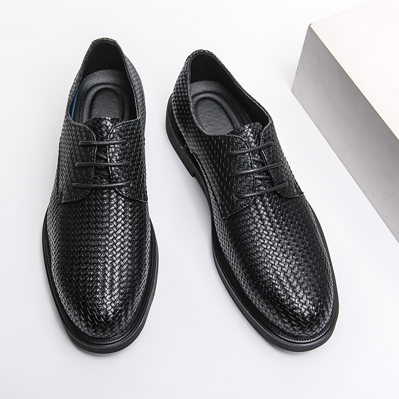 Men British Style Leather Weave Pointed Toe Lace Up Slip On Oxfords Casual Shoes