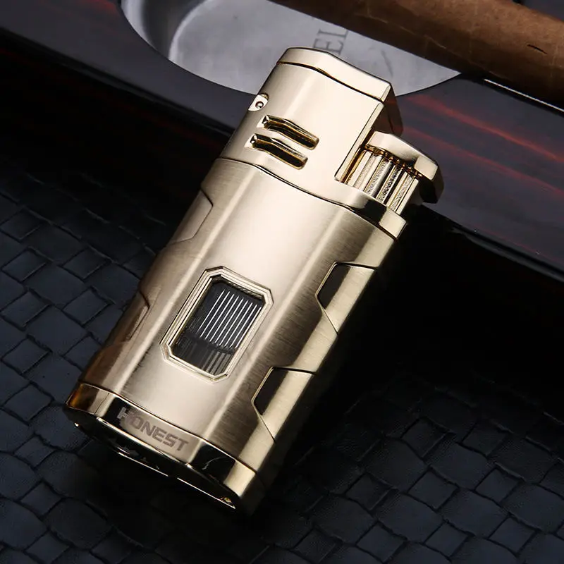 Metal Windproof Jet 3 Flame Torch Cigar Lighter With Punch Refillable Butane