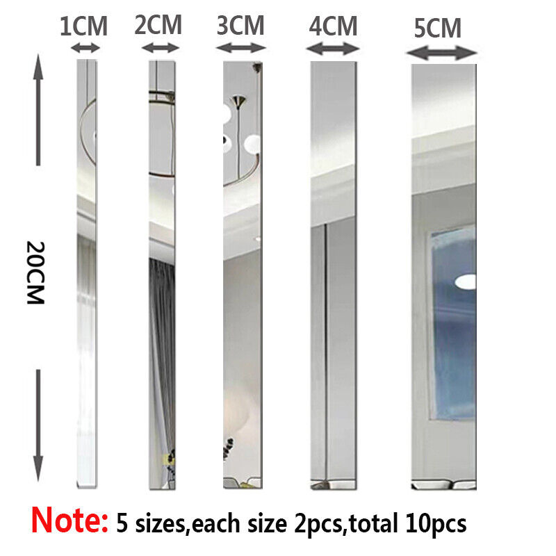 10-100PCS 5 Sizes Long Strip 3D Mirror Acrylic Wall Stickers Self-adhesive Decor - Picture 14 of 19