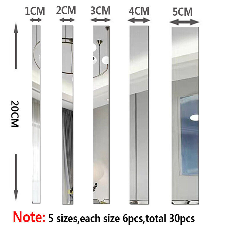 10-100PCS 5 Sizes Long Strip 3D Mirror Acrylic Wall Stickers Self-adhesive Decor - Picture 16 of 19