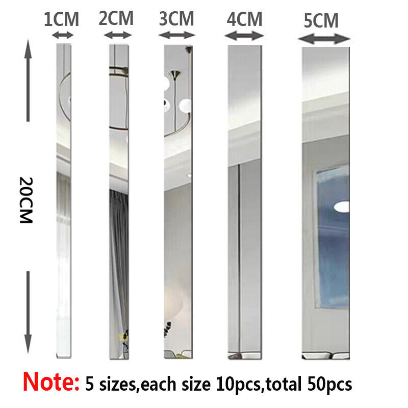 10-100PCS 5 Sizes Long Strip 3D Mirror Acrylic Wall Stickers Self-adhesive Decor - Picture 18 of 19