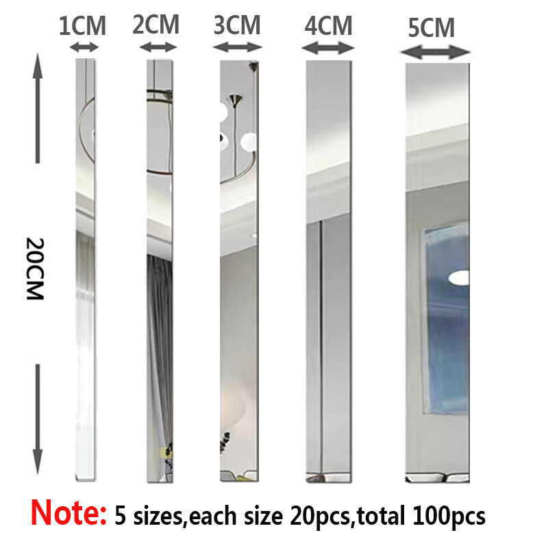 10-100PCS 5 Sizes Long Strip 3D Mirror Acrylic Wall Stickers Self-adhesive Decor - Picture 19 of 19