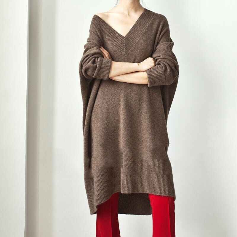 Otoño Nuevo Suéter Largo Chaqueta Para Mujer Suelto Informal Cuello en V Tejido Suéter Prendas para el torso - Imagen 10 de 12