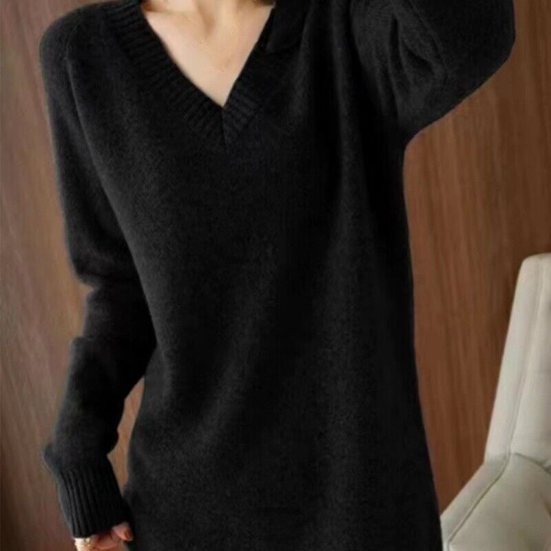 Otoño Nuevo Suéter Largo Chaqueta Para Mujer Suelto Informal Cuello en V Tejido Suéter Prendas para el torso - Imagen 11 de 12