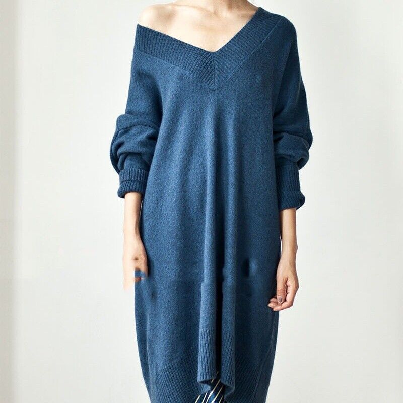 Otoño Nuevo Suéter Largo Chaqueta Para Mujer Suelto Informal Cuello en V Tejido Suéter Prendas para el torso - Imagen 12 de 12