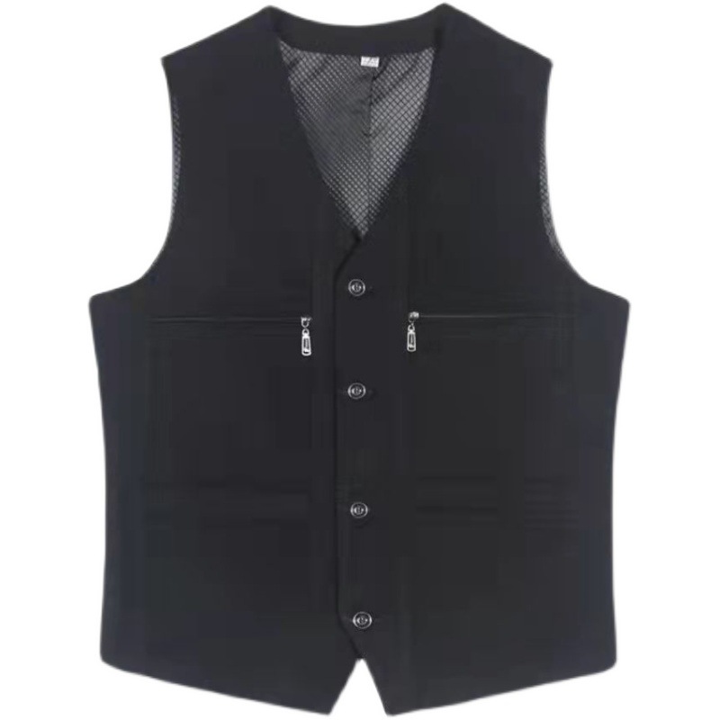 Middle-aged and Elderly Men's Waistcoat Casual Vest Pocket Sleeveless Jacket Top - Picture 12 of 15