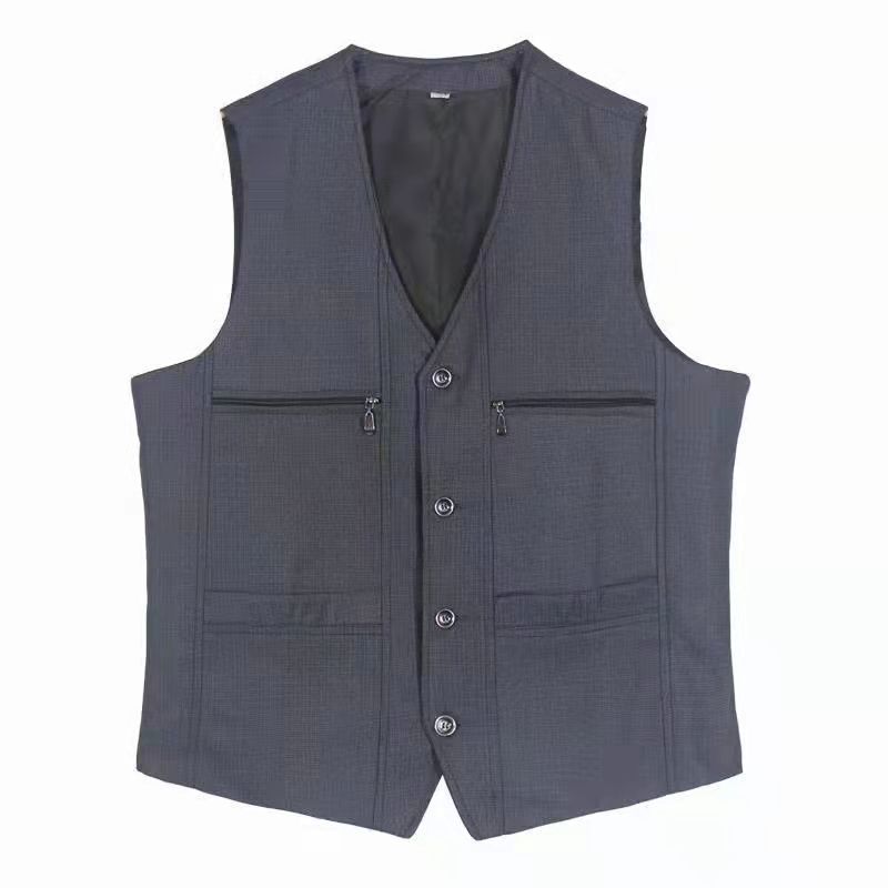 Middle-aged and Elderly Men's Waistcoat Casual Vest Pocket Sleeveless Jacket Top - Picture 13 of 15