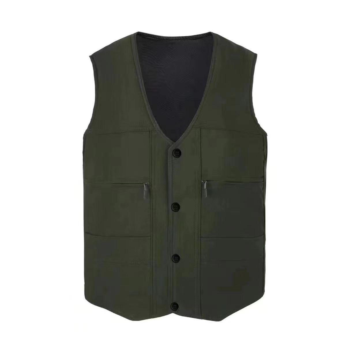 Middle-aged and Elderly Men's Waistcoat Casual Vest Pocket Sleeveless Jacket Top - Picture 14 of 15