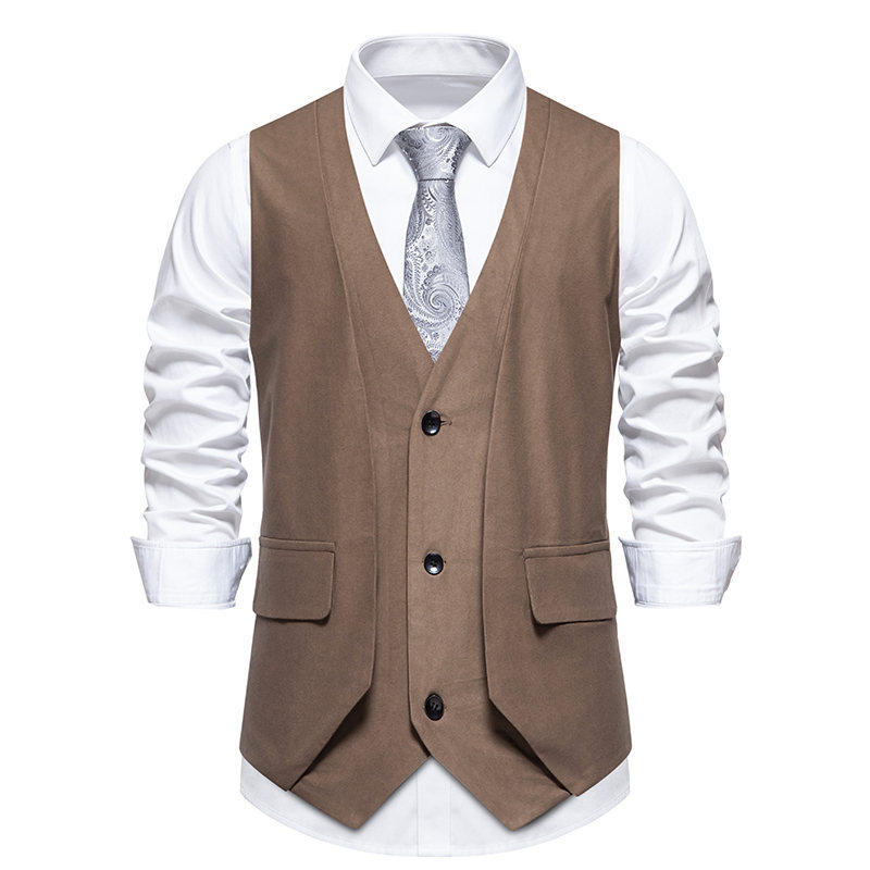 Spring/Fall Waistcoat Solid Color Retro V-neck Fake Two Men's Suit Vest Tank Top